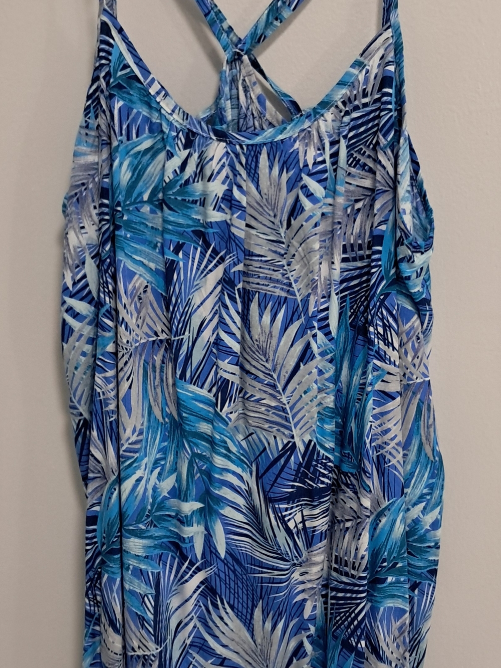 Cupshe Blue & White Tropical Print Mini Dress Sz Large NWOT Beach Coverup